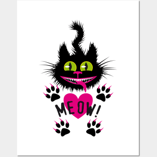 34 Black Cat Meow sweet Monster Heart Love Posters and Art